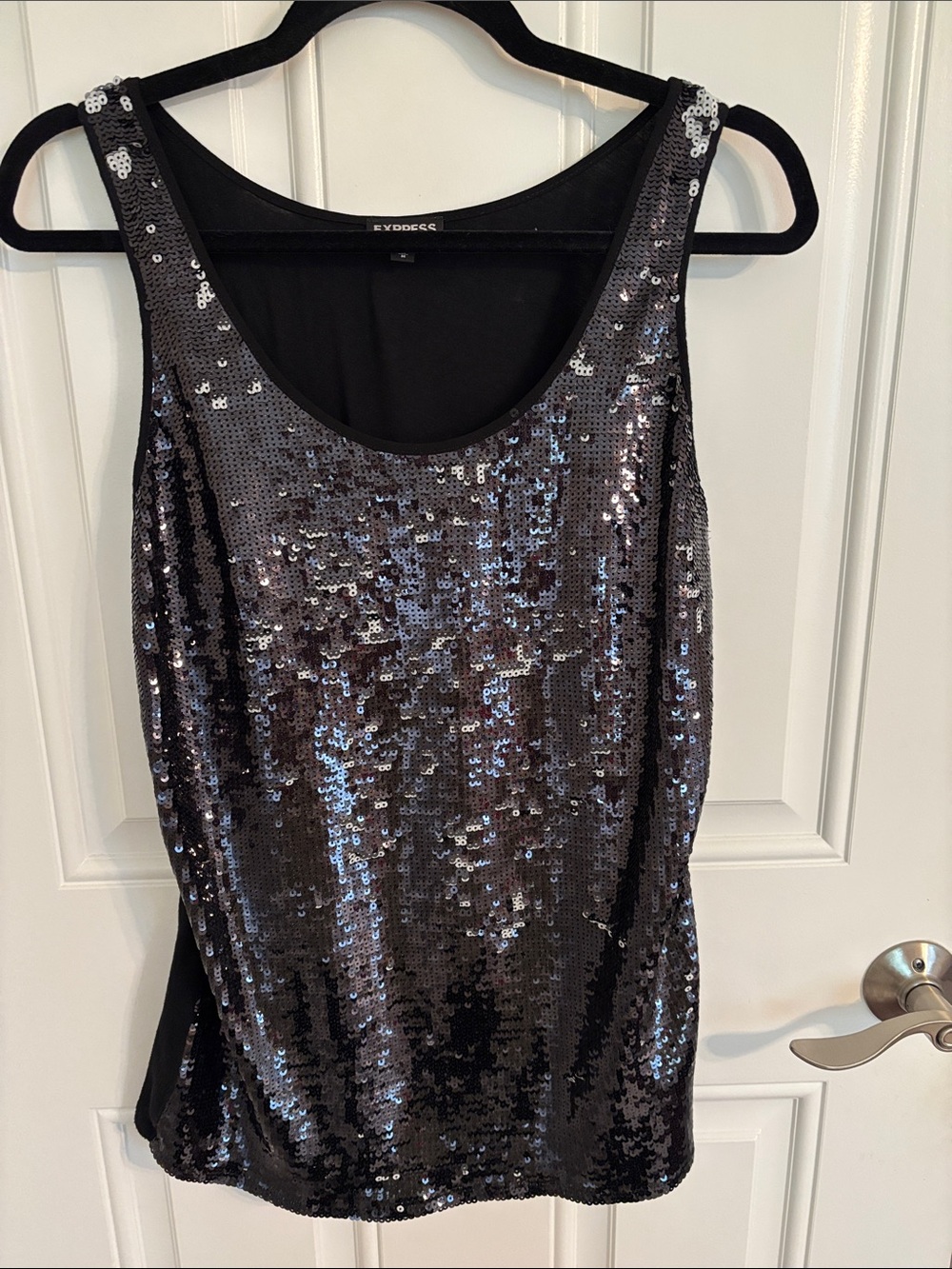 Express Black Sequin Scoop Neck Tank